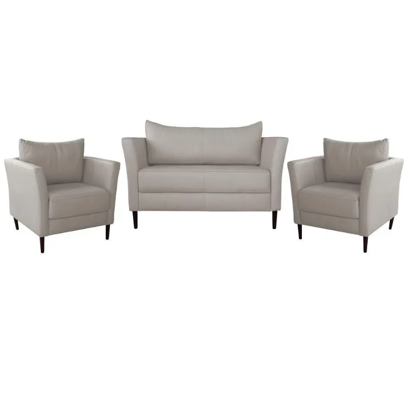 Conjunto Sofá 2 Lugares com 2 Poltronas Pés Palito Lubbock Couro Off White - Gran Belo