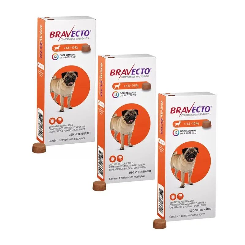 Kit 3 Antipulgas Bravecto De 4,5 A 10 Kg