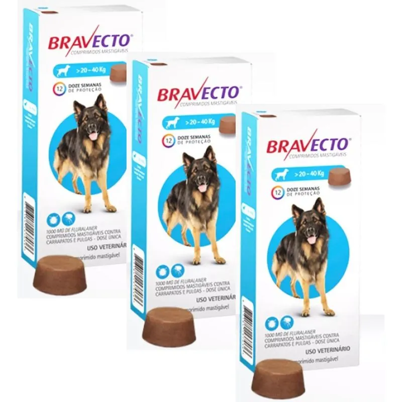 Kit 3 Antipulgas Bravecto De 20 A 40 Kg