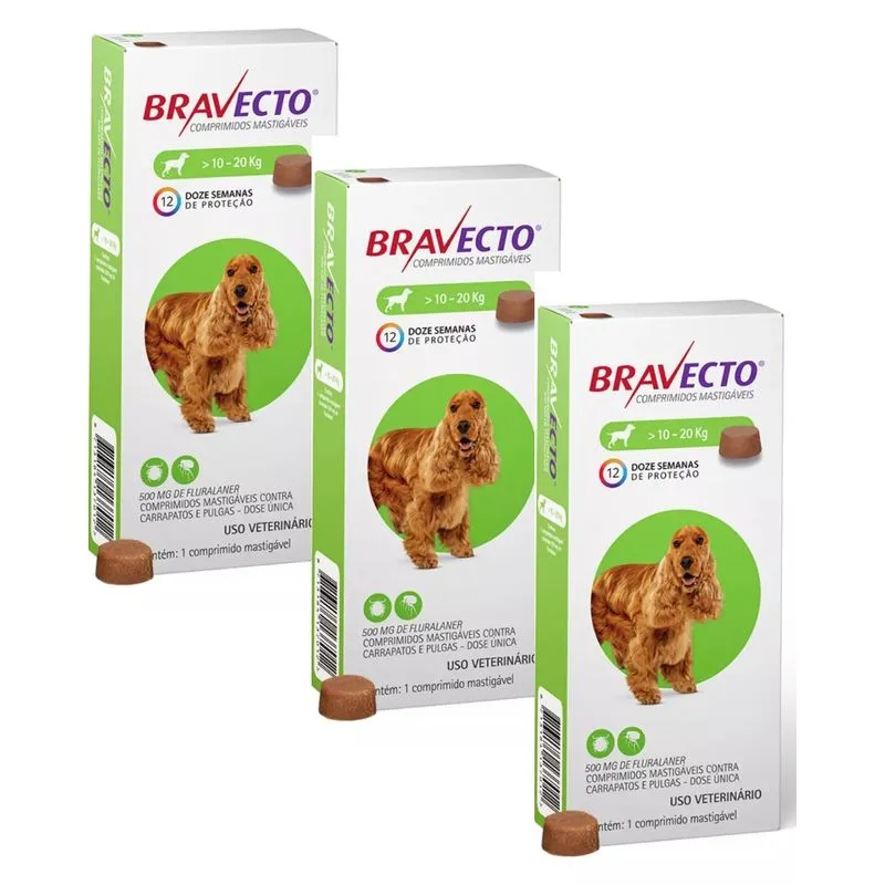 Kit 3 Antipulgas Bravecto De 10 A 20 Kg
