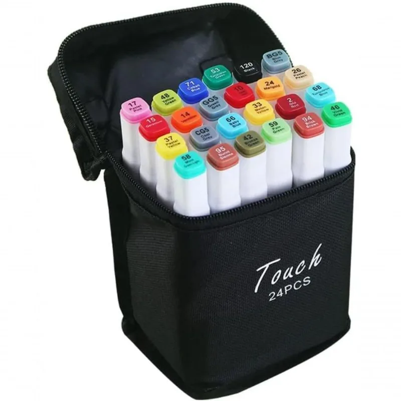 Canetinhas Coloridas Ponta Dupla 24 Cores Caneta Marcadora - Marcador Profissional Com Estojo