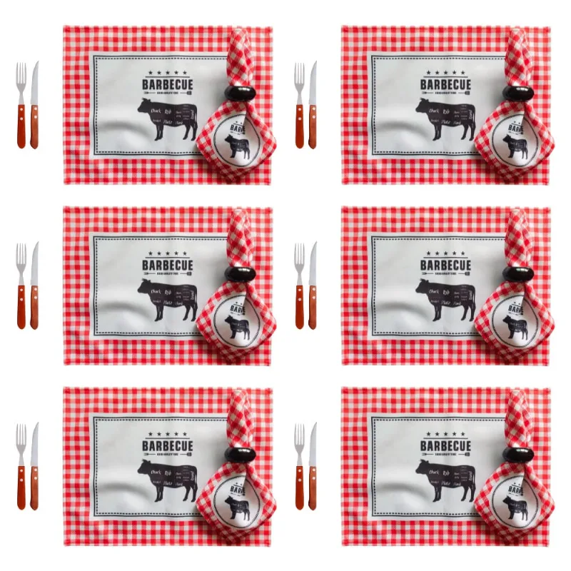 Kit Mesa Posta Barbecue com 30 Peças Lugares Americano Guardanapos e Talheres
