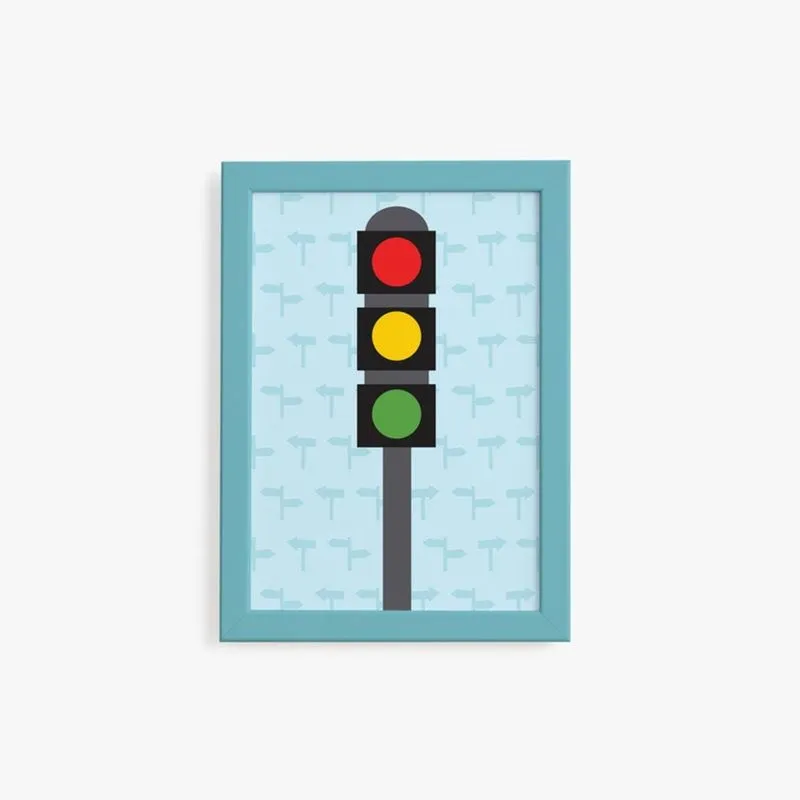 Quadro Decorativo Infantil Semáforo 22x32 Moldura Azul