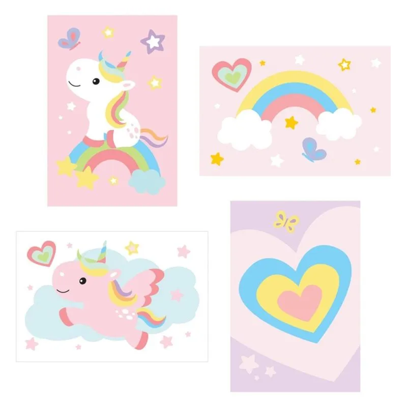 Kit Placa Decorativa MDF Infantil Unicórnio 4un