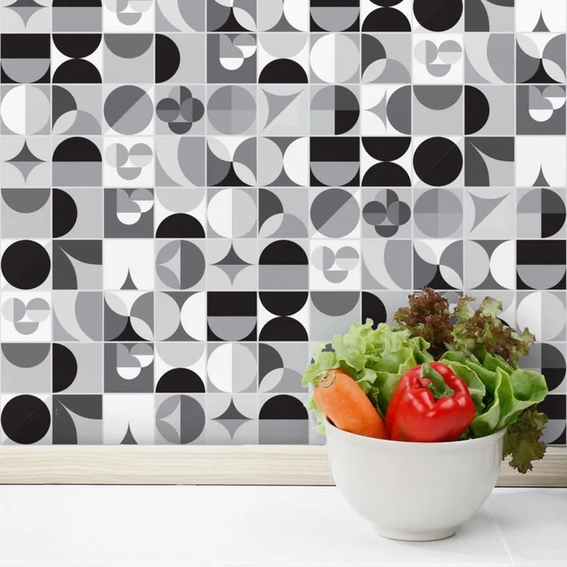 Adesivo de Azulejo Geométrica Preto e Branco 20x20 cm com 12