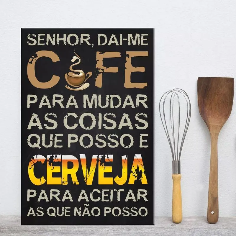 Placa Decorativa Mdf Frase Café E Cerveja