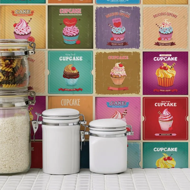 Adesivo De Azulejo Vintage Cup Cake Para Cozinha 20x20 24un