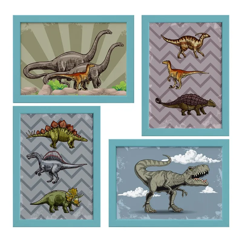 Quadro Infantil Dinossauro Jurassic 22x32cm Mold Azul 4un