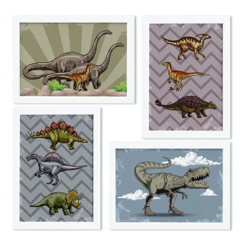 Quadro Infantil Dinossauro Jurassic 22x32cm Mold Branca 4un