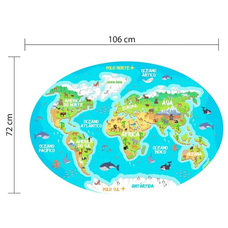 Adesivo Mapa Mundi Infantil Para Quarto 106x72cm
