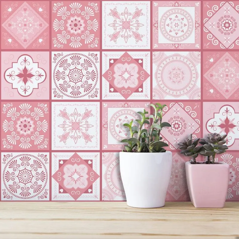 Adesivo de Azulejo Hidráulico Rosa 10x10cm 50un