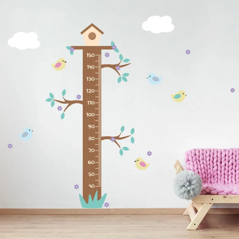 Adesivo de Parede Infantil Régua Pássaros 161cm - Quartinhos