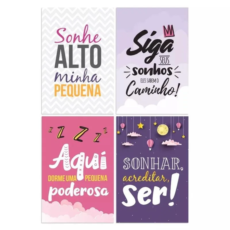Kit Placa Decorativa MDF Frases Infantis Menina 4un