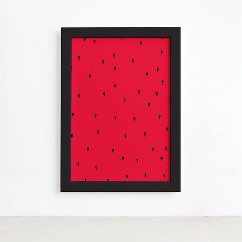 Quadro Decorativo MDF Sementes Melancia Moldura Preta 33x43cm