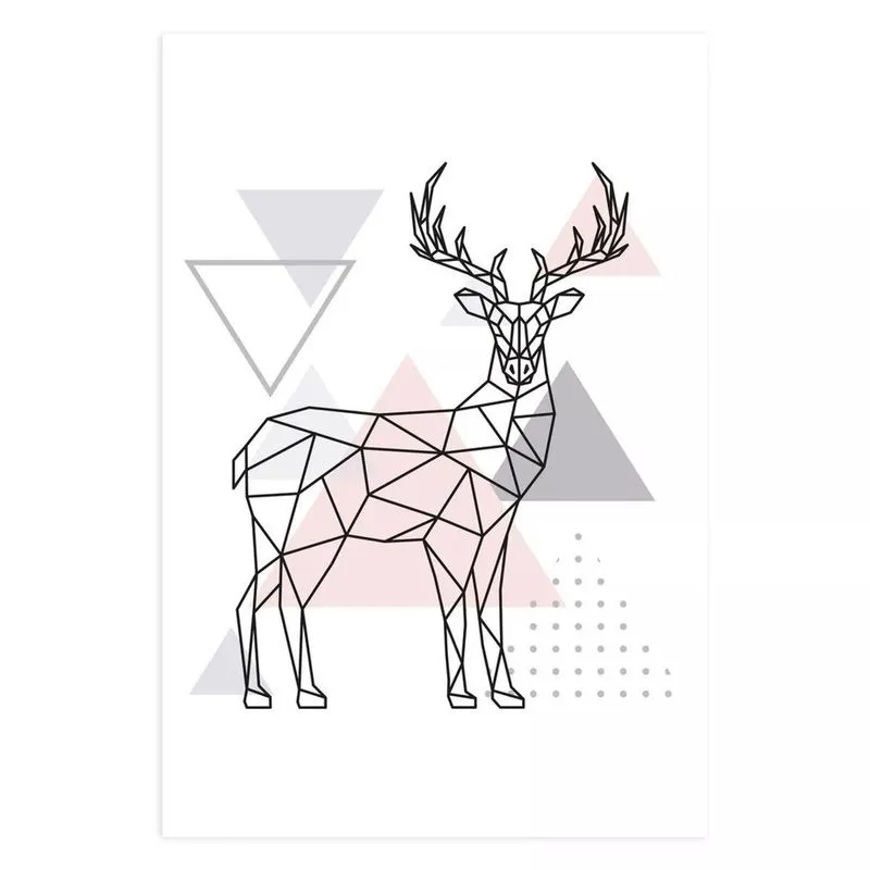 Placa mdf Decoração Minimalista Alce Cinza e Rosa 30x40cm