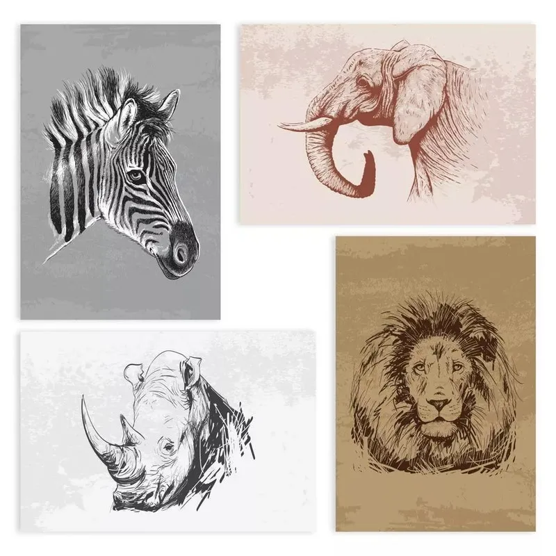 Placas Decorativas Animais Safari África 20x30cm Kit 4un