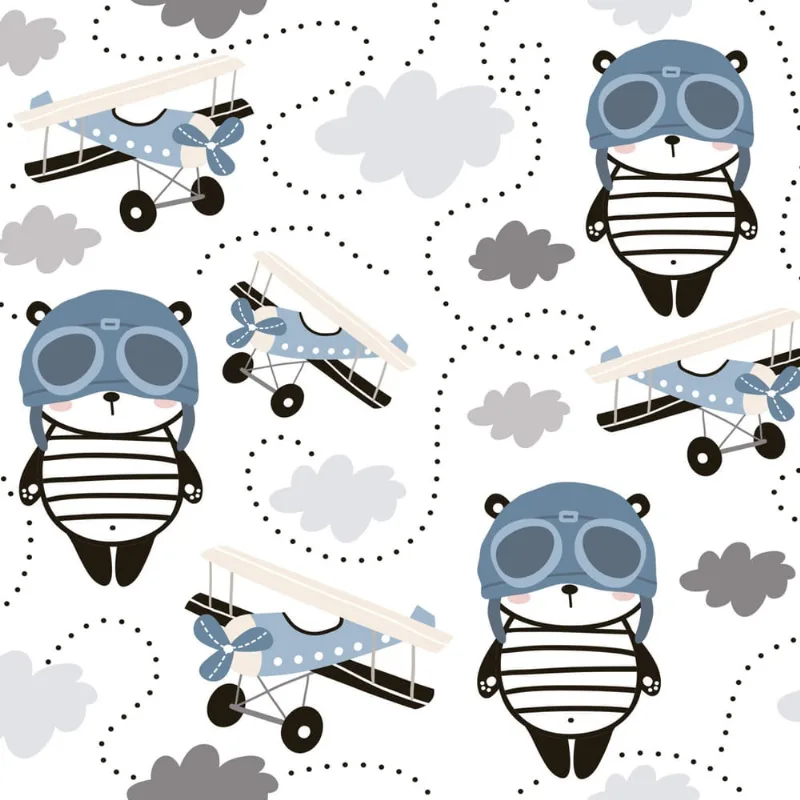 Papel de Parede Panda Aviões para Quarto de Menino 57x270cm