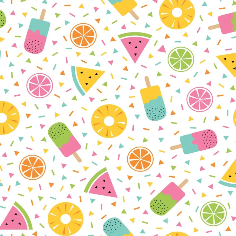 Papel de Parede Infantil Sorvete e Frutas Tropicais 57x270cm