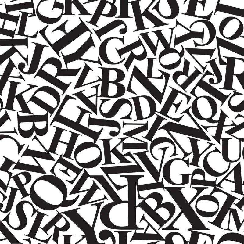 Papel de Parede Preto e Branco Letras Types 57x270cm