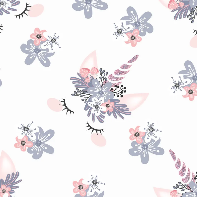 Papel de Parede Unicórnio Glamour e Flores 57x270cm
