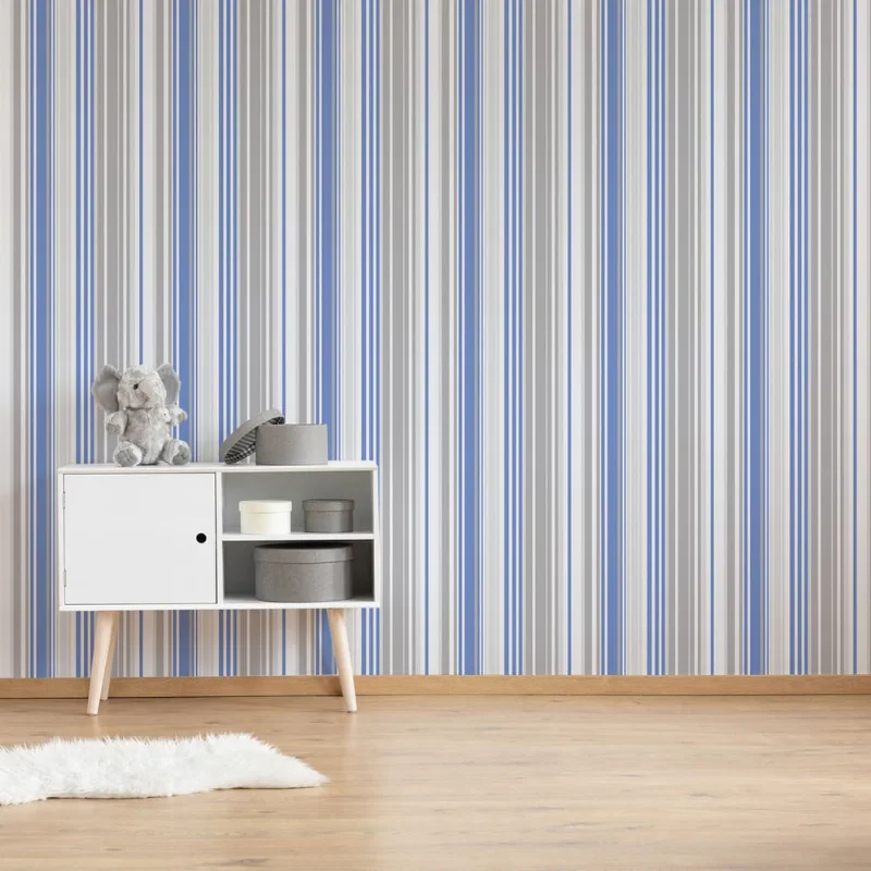 Papel de Parede Listrado Azul e Cinza 57x270cm