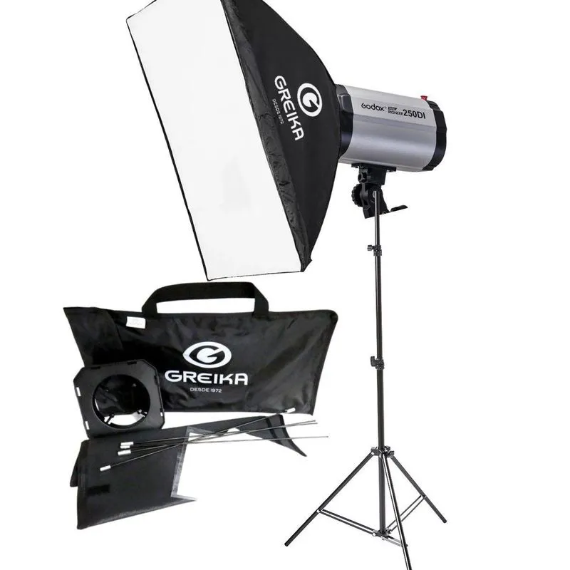 Kit 1 Flash Tocha 250w Godox 250di 110v 1 Tripé 1 Softbox