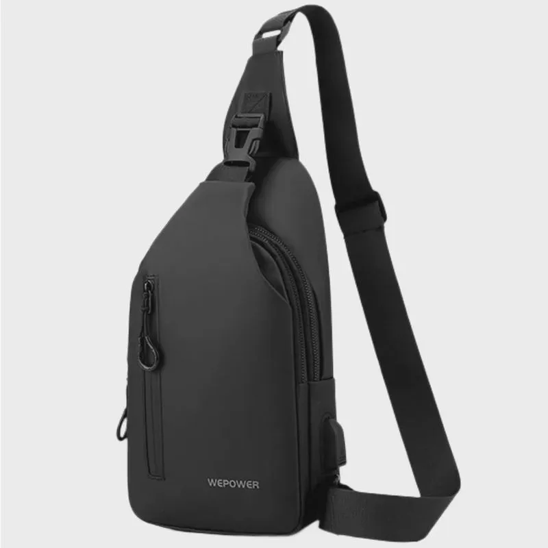 Bolsa mochila transversal de viagem crossbody com USB e fivela antifurto