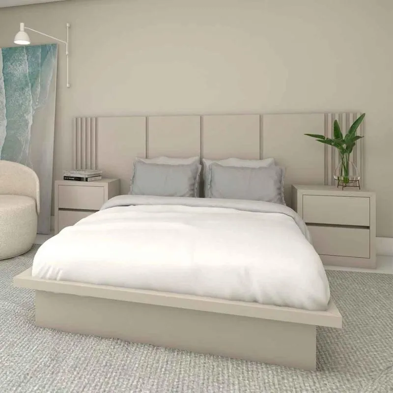 Cama Casal Com Cabeceira E Mesas 2 Gavetas MDF Titânio Casa Lar Shop