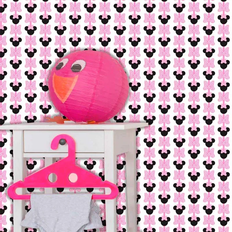 Papel De Parede Infantil Adesivo Minnie Laço Rosa
