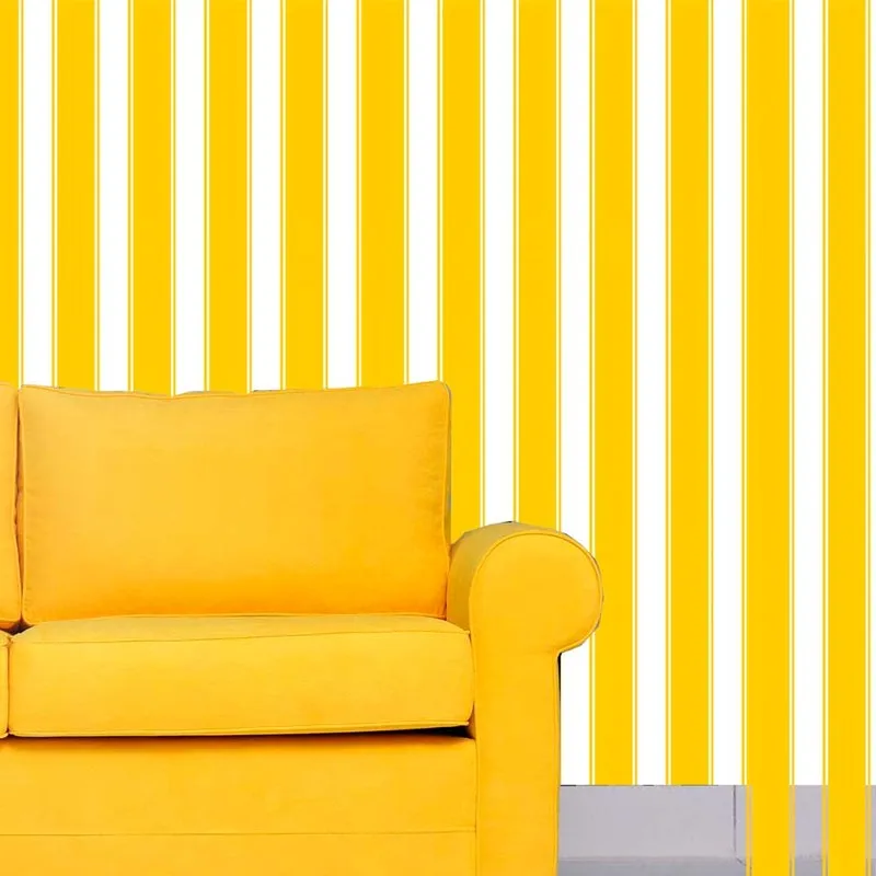 Papel de Parede Auto Adesivo Lavável Listrado Amarelo Ouro