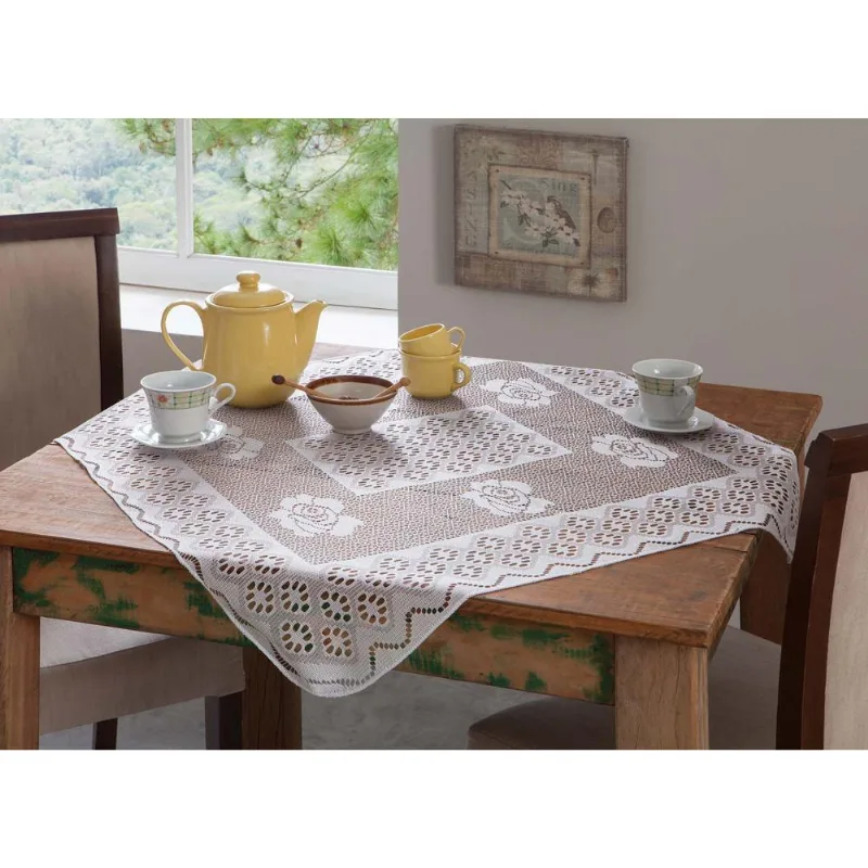 Toalha de Mesa Quadrada 78x78cm Rendhac Rosas