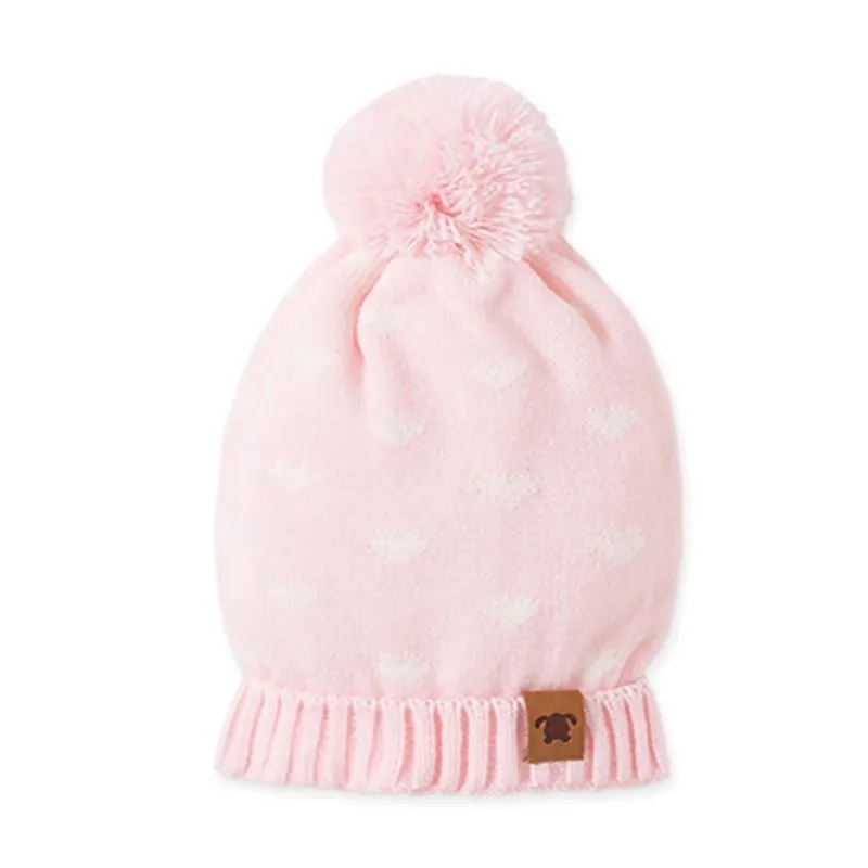 Touca Em Tricot Feminina Rosa Com Pompom - Pingo Lelê
