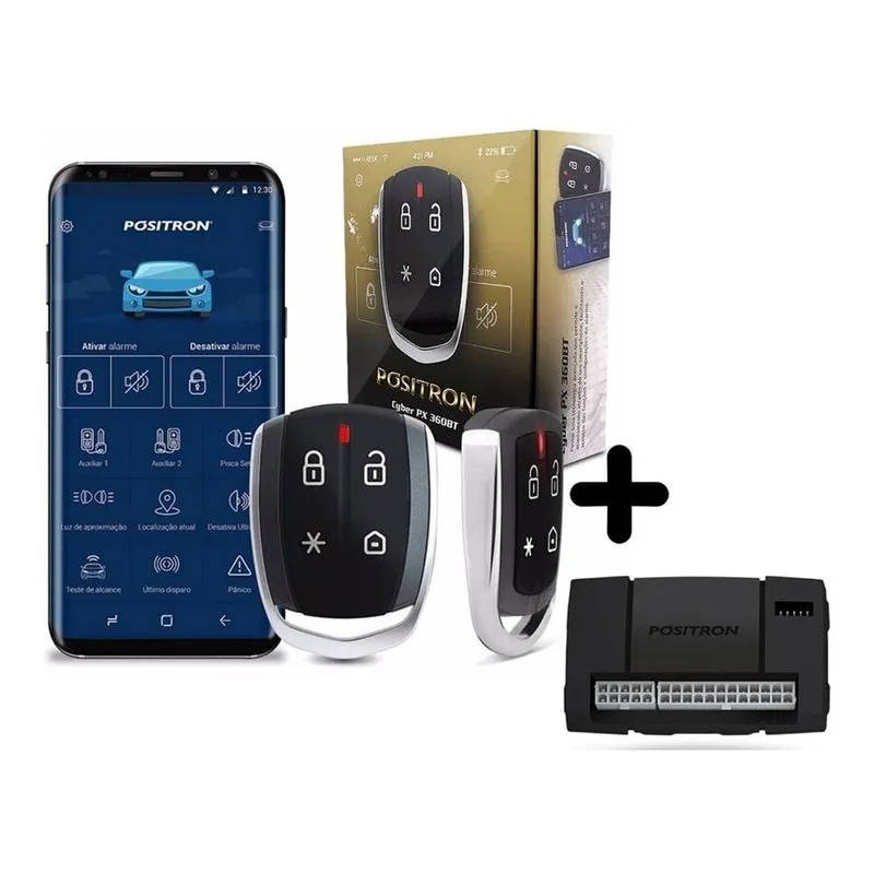 Alarme Com Bluetooth Cyber Px 360bt + Acionador De Vidros 2 portas positron