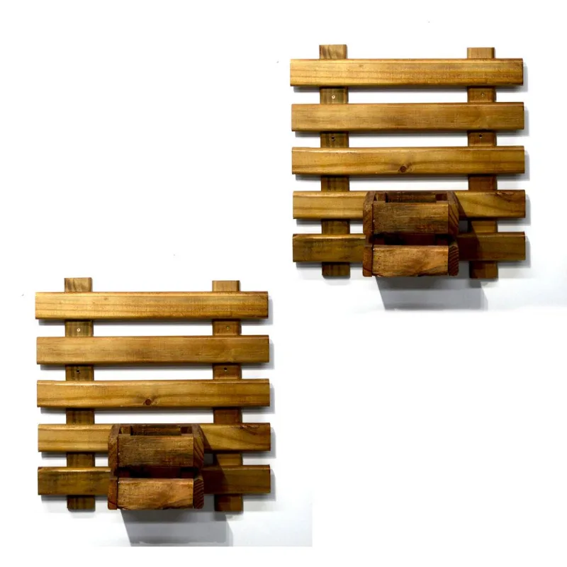 Kit Com 2x Floreiras Jardim Vertical Cachepot De Madeira