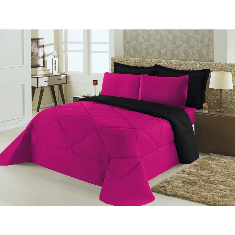 Kit Edredom Ternura King 6 Peças - Pink/preto