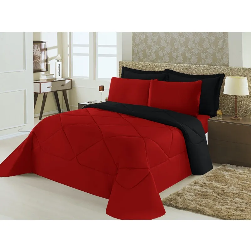 Kit Edredom Ternura King 6 peças - Vermelho/Preto