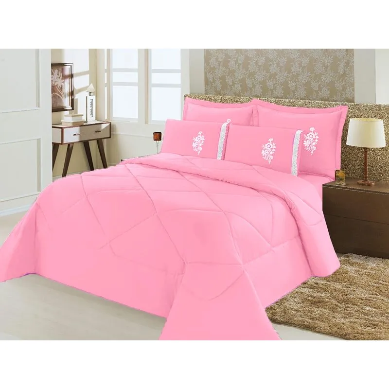 Kit Edredom Conforto Casal King 6 peças 100% Poliéster - Rosa