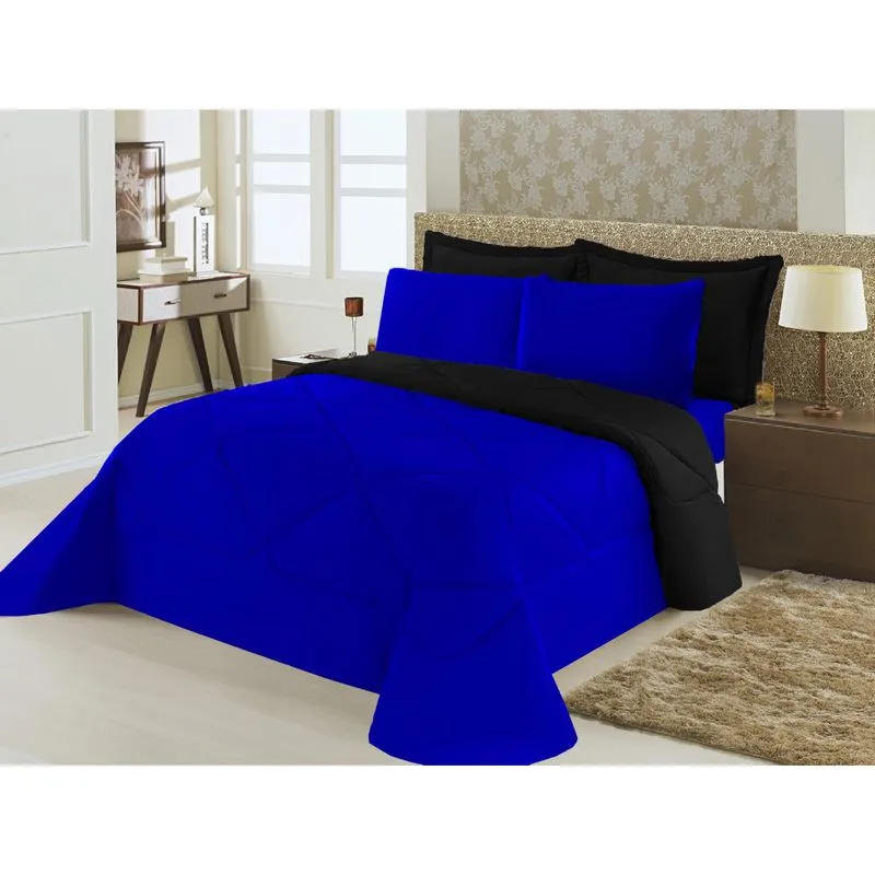 Kit Edredom Ternura Casal 6 Peças - Azul/preto