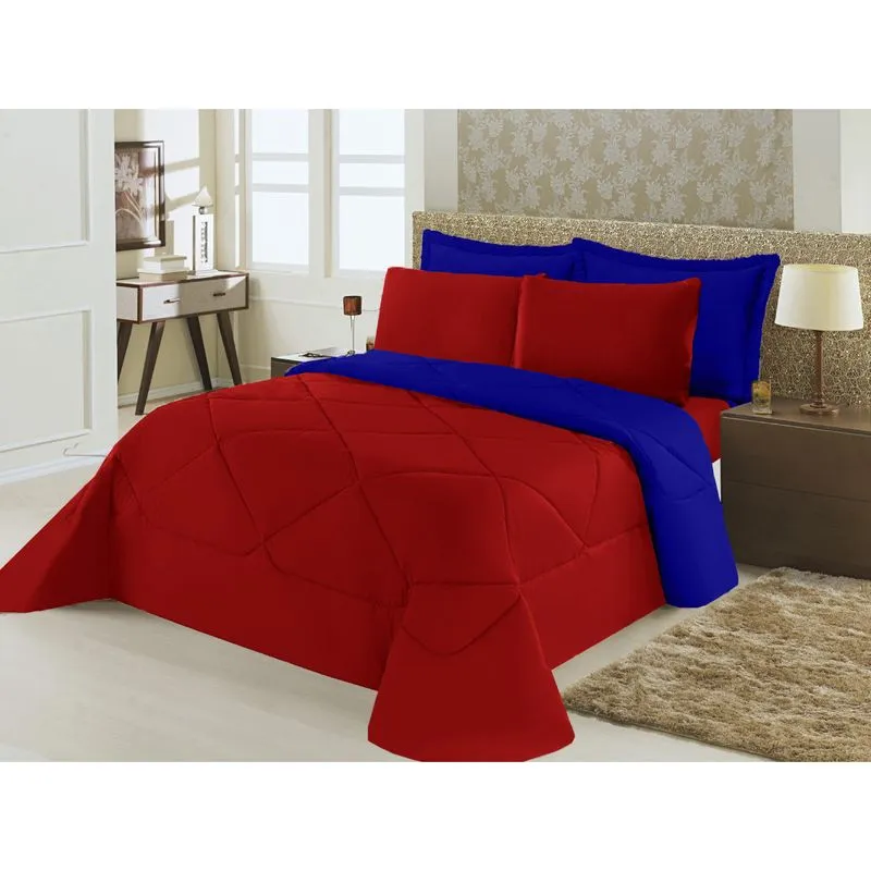 Kit Edredom Ternura Casal 6 Peças - Vermelho/azul