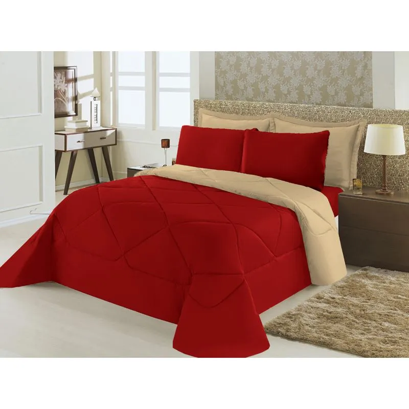 Kit Edredom Ternura King 6 Peças - Vermelho/avelã