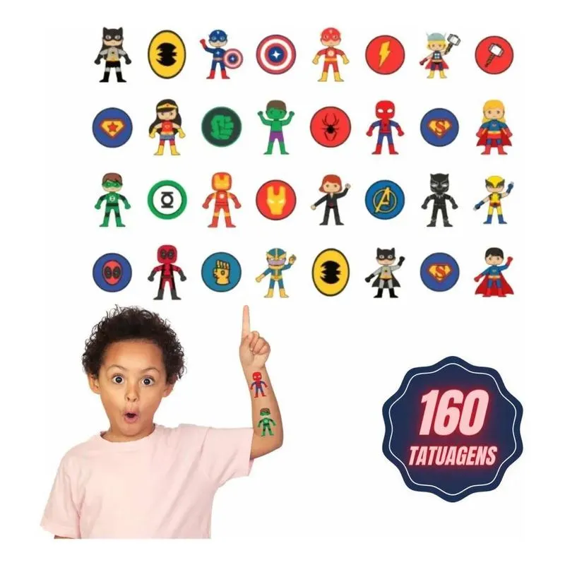 160 Tatuagem Temporária Infantil Fácil De Usar Herois Menino