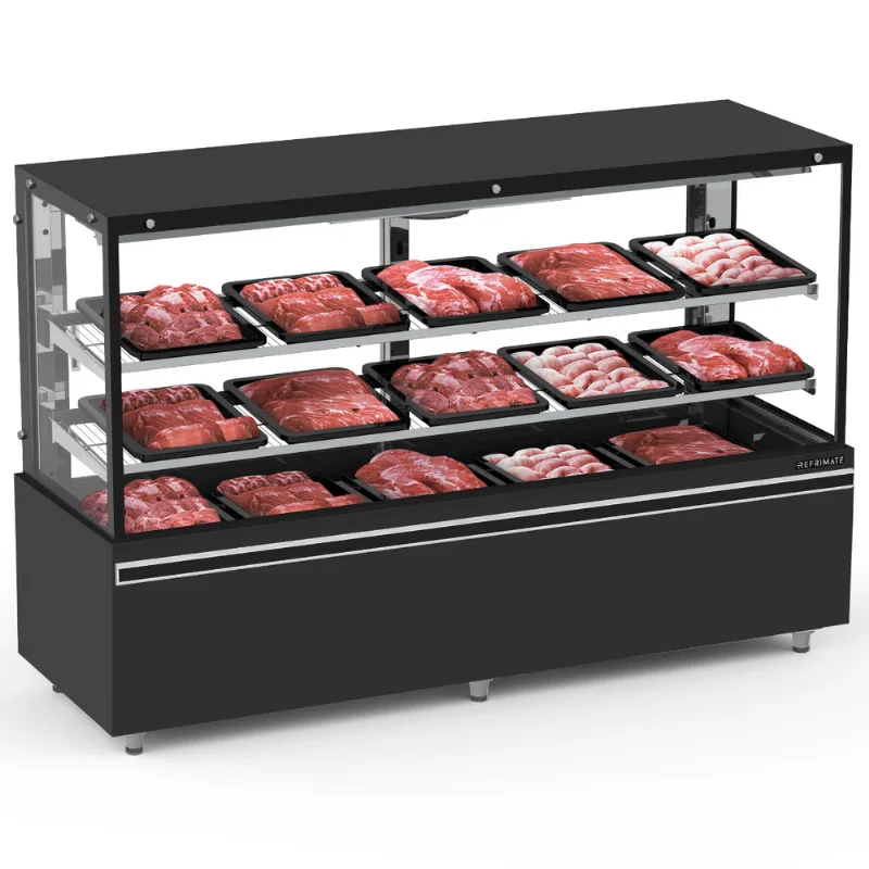Balcão de Açougue 2m Avícola Prateleiras Vanguard Top Ar Forçado EAVTP-2000 Preto Refrimate 220V - REFRIMATE