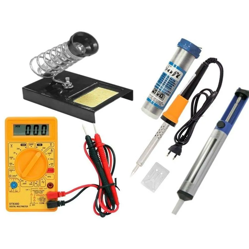 Kit Solda Multímetro, Ferro, Sugador, Suporte, Solda 127v 30w