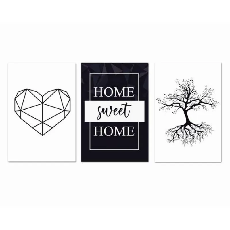 Kit Placas Quadros Decorativos 3 pçs MDF 20x30 Home Sweet Home