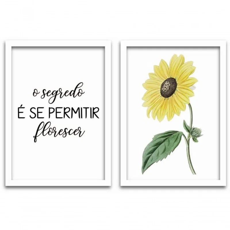 Conjunto Quadros 2pçs 20X30 Girassol Moldura Branca