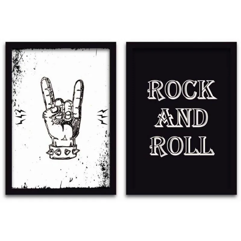 Quadros Decorativos 2Peças 20x30 Rock and Roll Moldura Preta