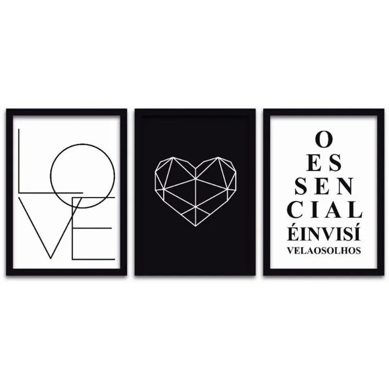 Conjunto Quadros Decorativos 3 peças MDF 20x30 Love frase