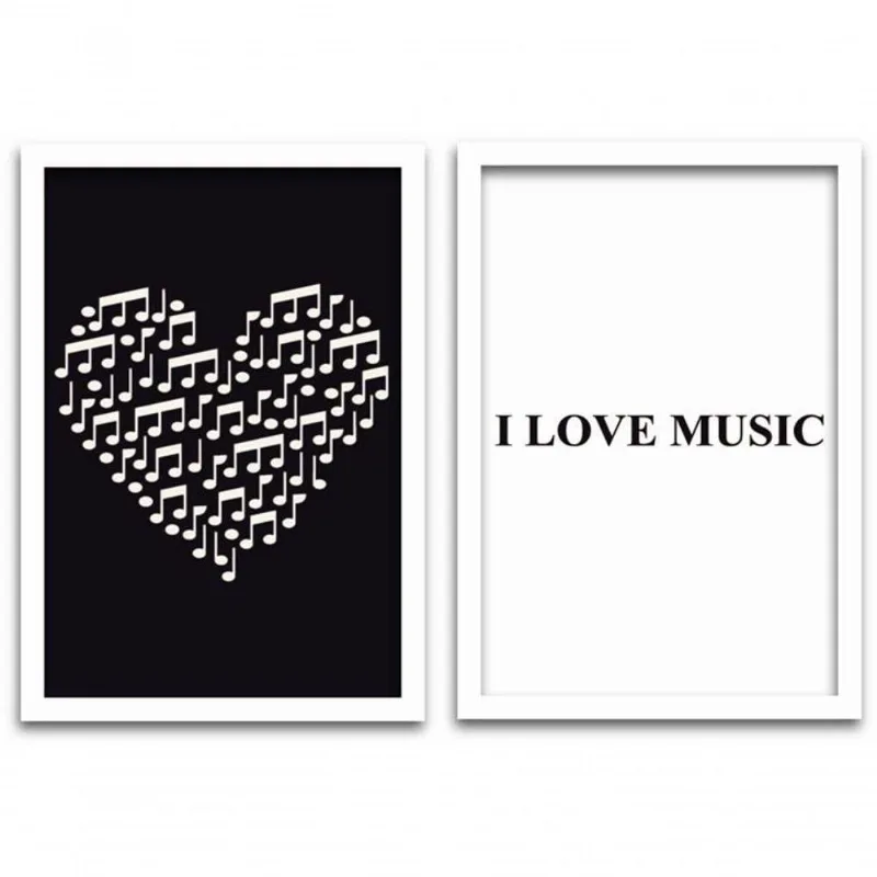 Conjunto Quadros 2pçs 20X30 I Love Music Moldura Branca