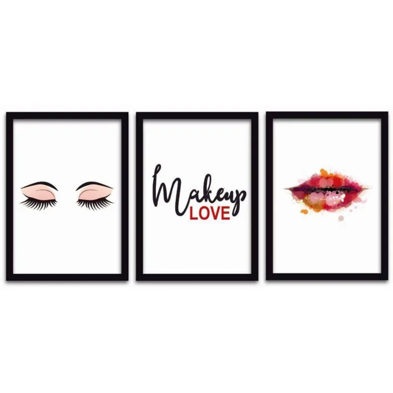 Conjunto Quadros Decorativos 3 peças MDF 20x30 Makeup