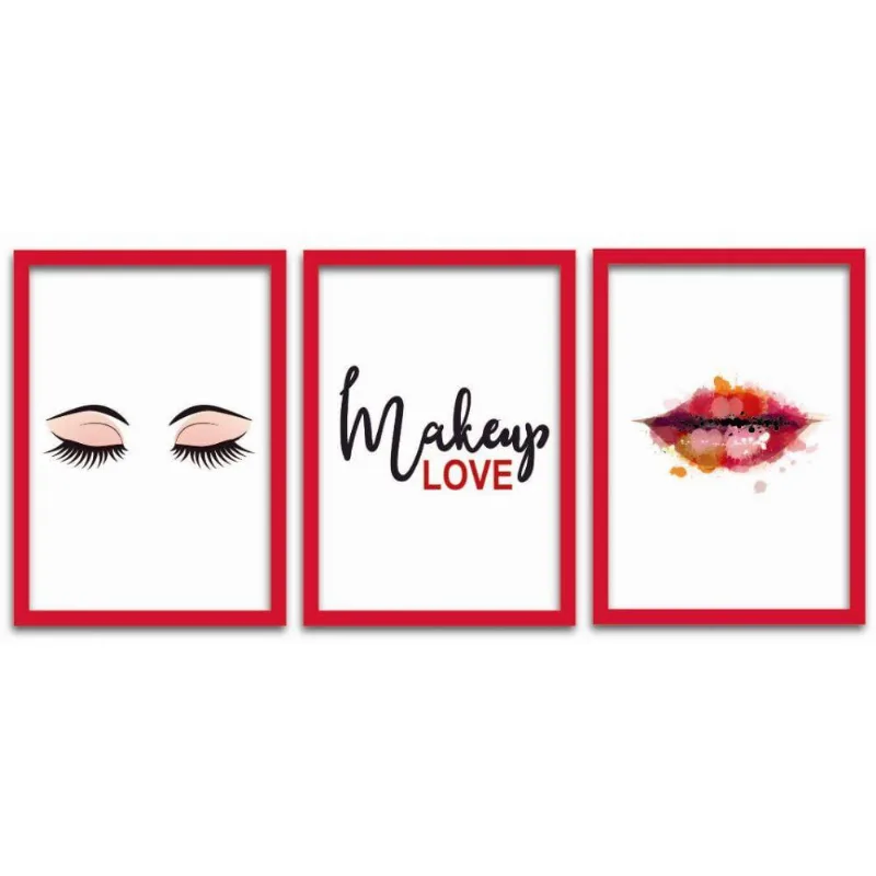 Conjunto Quadros Decorativos 3 peças MDF 20x30 Makeup